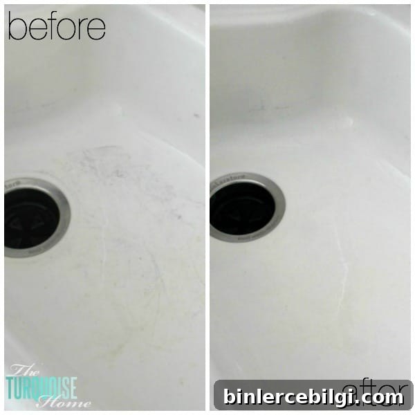 Brightened sink after cleaning with natural soft scrub