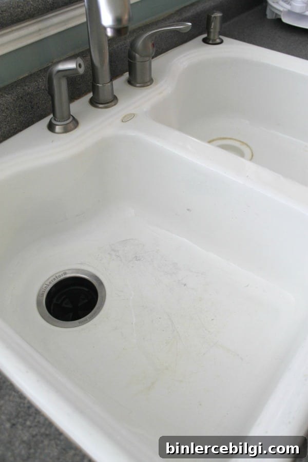 White sink cleaned with homemade soft scrub