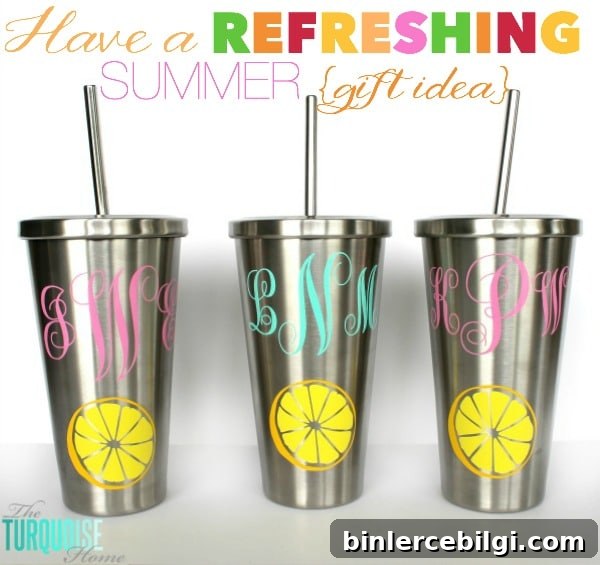 Great Summer Gift Idea!! Have a Refreshing Summer (monogramed cup gift idea) - perfect for teachers or anyone else who needs a great cup this summer! :) | All the details at TheTurquoiseHome.com