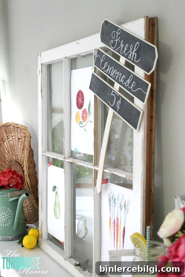 I love these fresh pops of colors and citrus inspiration on this fun summer mantel! A Garden and Lemonade Stand Summer Mantel. Get all the juicy details at TheTurquoiseHome.com