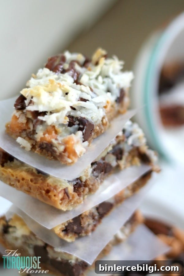 This quick and easy dessert is the traditional and yummy Hello Dolly Bar, but can also be called a Magic Bar or a 7 Layer Bar.