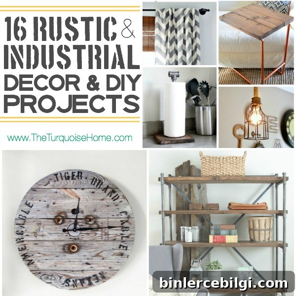 I absolutely love the rustic industrial style trend. Come check out 16 unique decor ideas and DIY projects | Roundup via TheTurquoiseHome.com