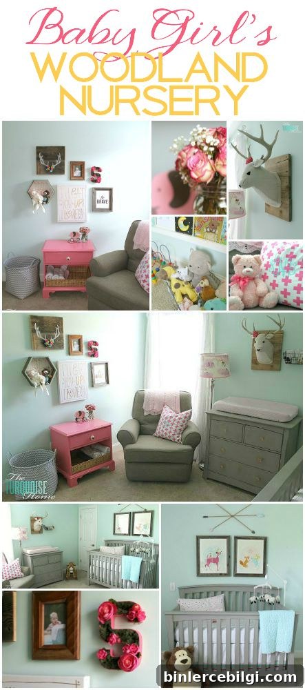 All of the pretty pink and turquoise touches with a woodland theme make a sweet retreat for any little girl. | Baby Girl's Woodland Nursery | All the details at TheTurquoiseHome.com 