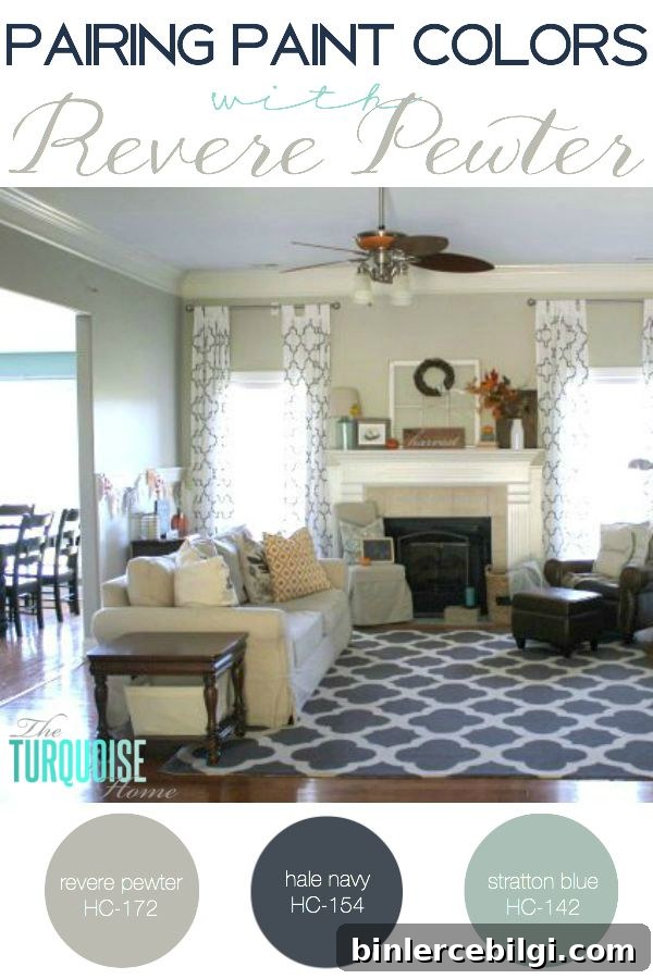 This is the most beautiful and versatile gray paint color out there. I love it in any room of the house and you can pair it with any other color. Love my Revere Pewter! Find out some great coordination colors! | Details at TheTurquoiseHome.com