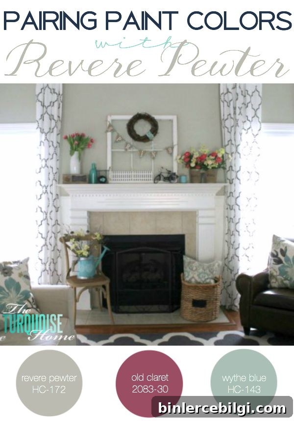 This is the most beautiful and versatile gray paint color out there. I love it in any room of the house and you can pair it with any other color. Love my Revere Pewter! Find out some great coordination colors! | Details at TheTurquoiseHome.com