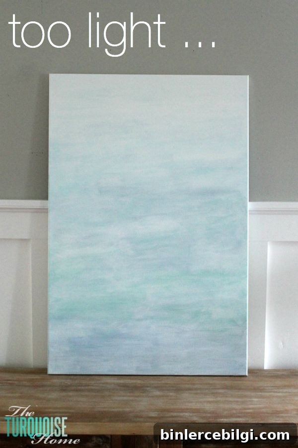 Gorgeous blue waters have the makings of an expensive abstract art piece, but it's not! It's a quick DIY project with just paint and a canvas! Less then $22 for custom, gorgeous art in your home. | Tutorial at TheTurquoiseHome.com