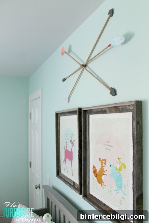 DIY Decorative Arrow Projects for Wall Decor 6 These DIY decorative arrows are so inexpensive and cute! The perfect finishing touch to a girl's woodland nursery. | Details at TheTurquoiseHome.com