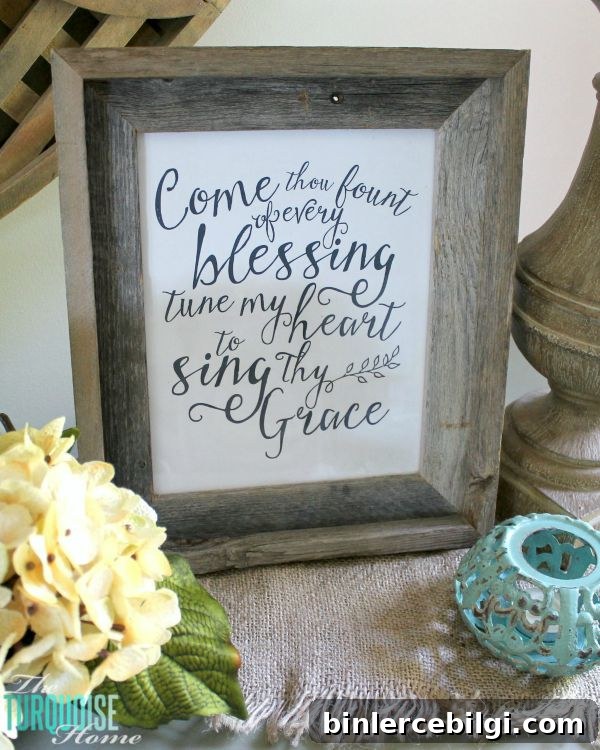 The temps are cooling down and it's time to break out the sweaters and the boots. Love this neutral fall vignette! (and a Come Thou Fount free printable) | Details and Printable at TheTurquoiseHome.com
