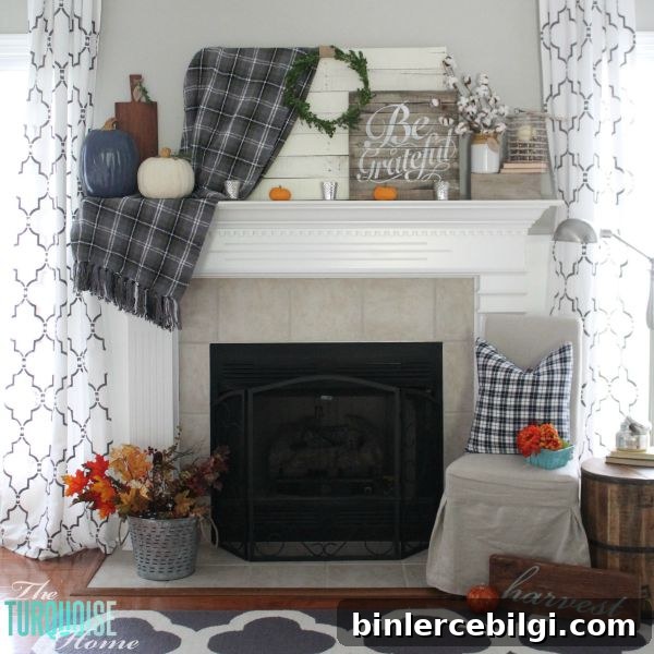 Painted pumpkins on mantel