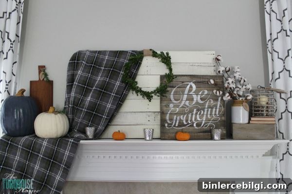 Plaid throw on mantel