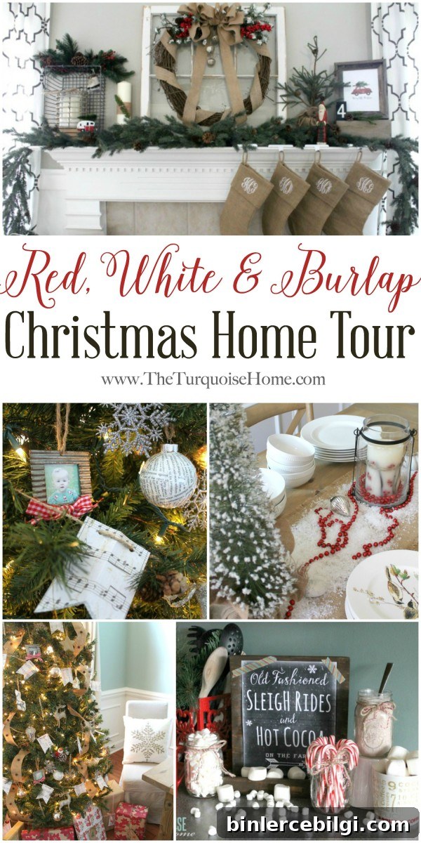 Red, White & Burlap Simple Christmas Home Tour | TheTurquoiseHome.com