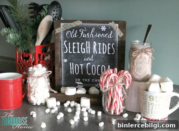 Hot Chocolate Bar and Christmas Decorations in the Kitchen | TheTurquoiseHome.com