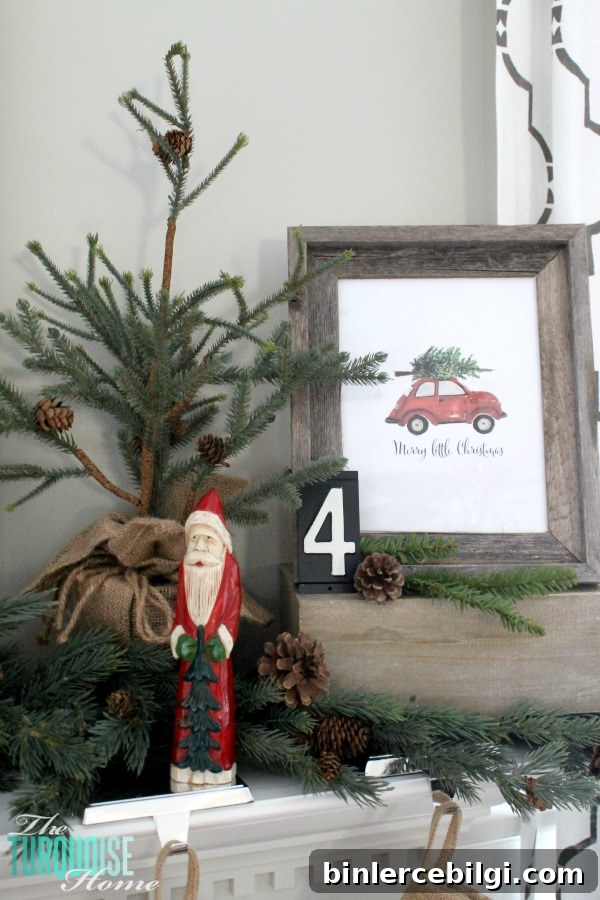 Simple Rustic (and a little glam) Christmas Mantel | TheTurquoiseHome.com