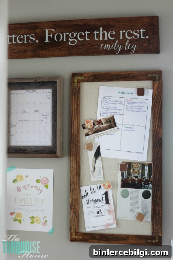 Magnetic message board in industrial farmhouse command center