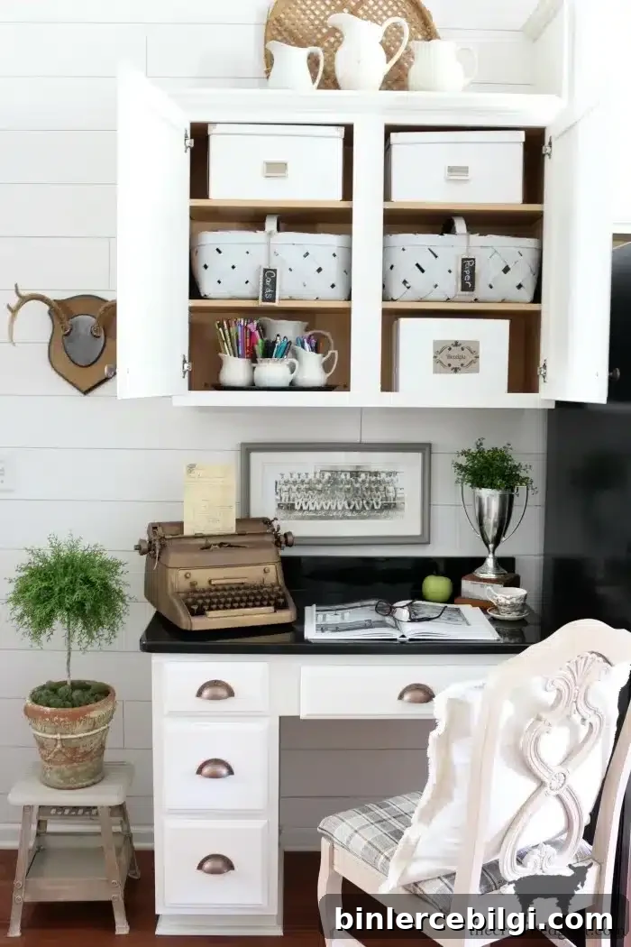10 Family Command Center Ideas to Organize Your Home 10 kitchen desk with cabinets overhead.
