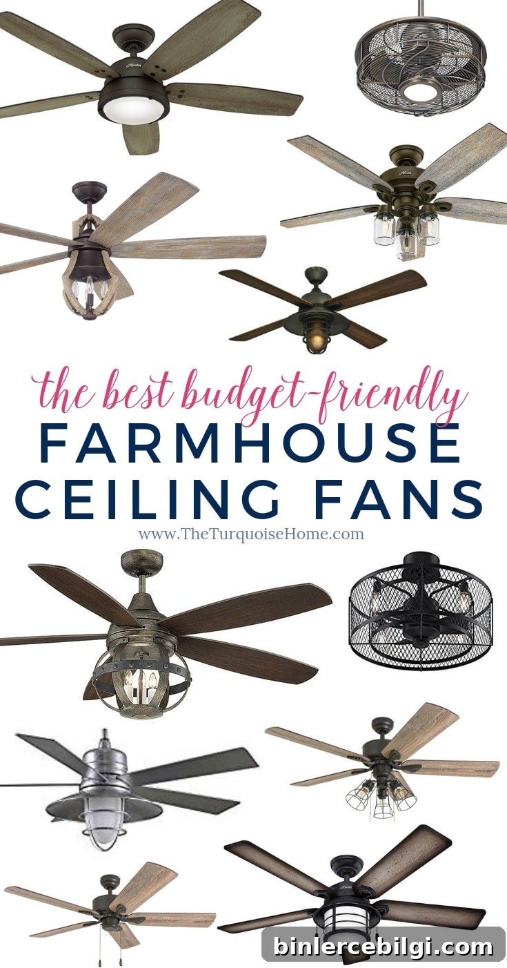 The Best Budget-friendly Farmhouse Ceiling Fans that you will LOVE!! Thank goodness Joanna Gaines said it was OK we still use ceiling fans in our home. 😜 #farmhouseceilingfan #ceilingfan #farmhouse #joannagaines #theturquoisehome #diyhomedecor
