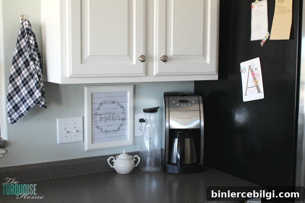 Kitchen painted in Sea Salt with farmhouse decor