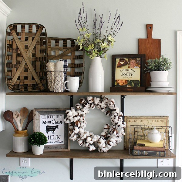 LOVE these tips for styling shelves. These $40 DIY shelves were transformed with some old and new farmhouse decor.