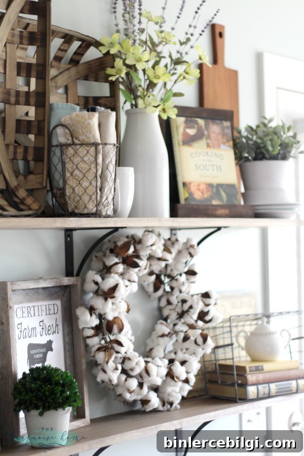 LOVE these tips for styling shelves. These $40 DIY shelves were transformed with some old and new farmhouse decor.