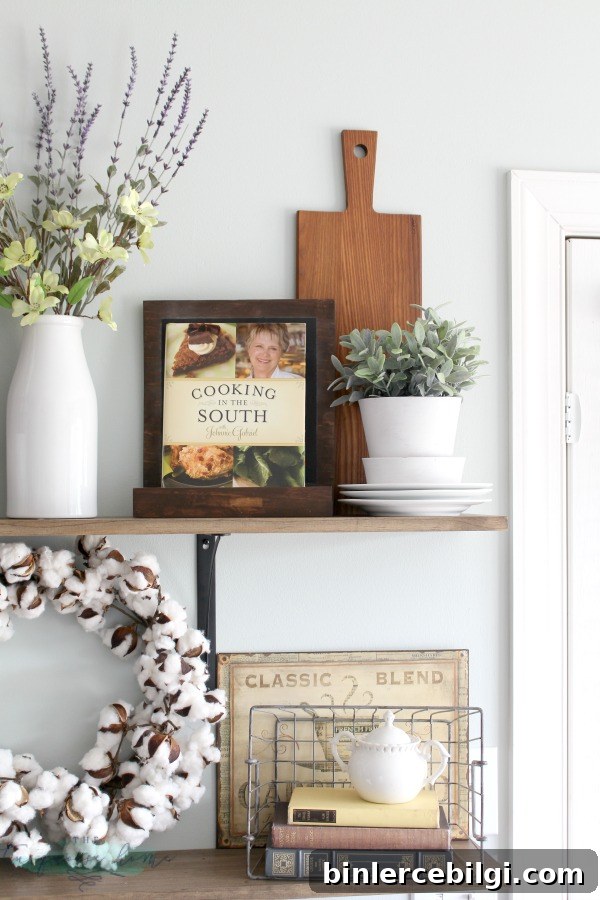 LOVE these tips for styling shelves. These $40 DIY shelves were transformed with some old and new farmhouse decor.