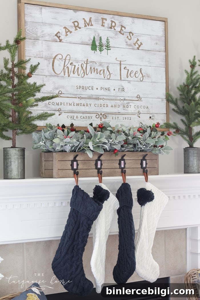 Christmas mantel with DIY wood sign