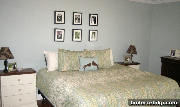 Old master bedroom had tiny little frames on the wall. It needed something much bigger!