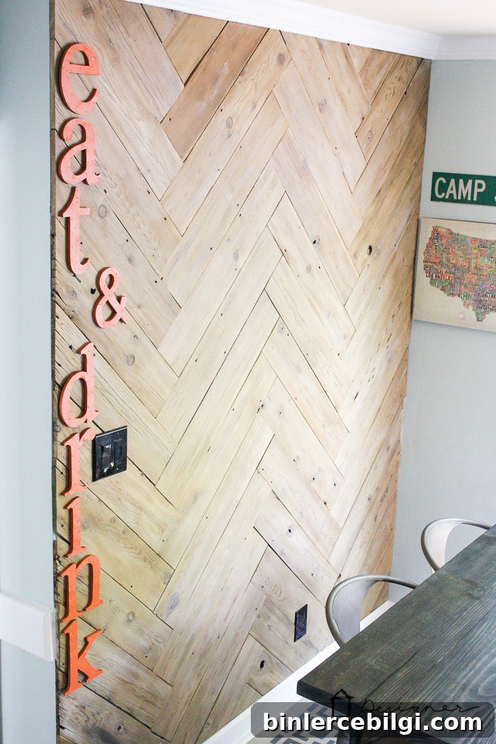 DIY herringbone planked wall