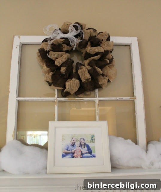 Winter Mantel Decorating Ideas from 2013 4 Burlap Wreath on Winter Mantel