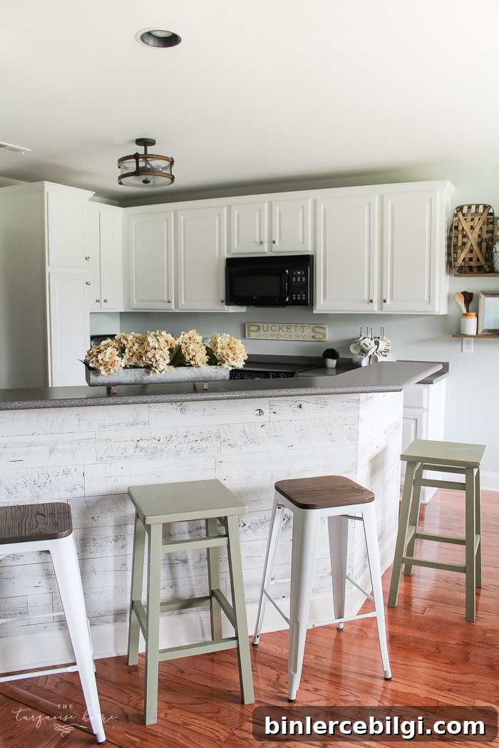 LOVE this beautiful transformation!! Weathered Reclaimed Kitchen Bar