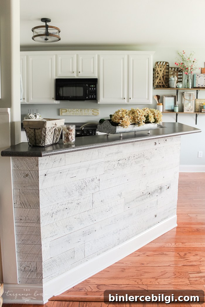 LOVE this beautiful transformation!! Weathered Reclaimed Kitchen Bar