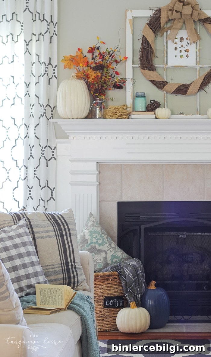 Natural Rustic Fall Mantel Decor 10 Cozy and rustic living room dressed up for fall!
