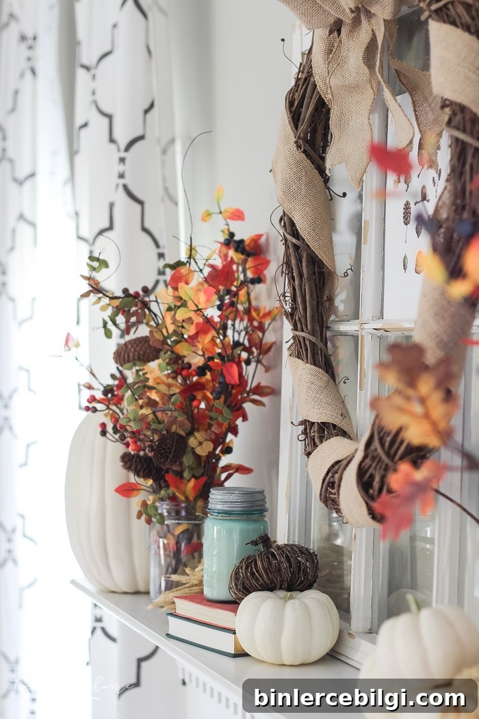 Natural Rustic Fall Mantel Decor 4 Cozy and rustic living room dressed up for fall!
