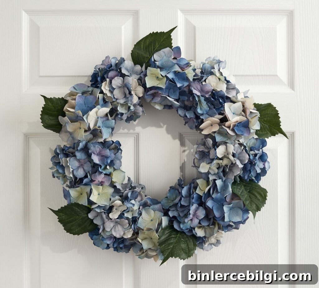 faux blue hydrangea wreath