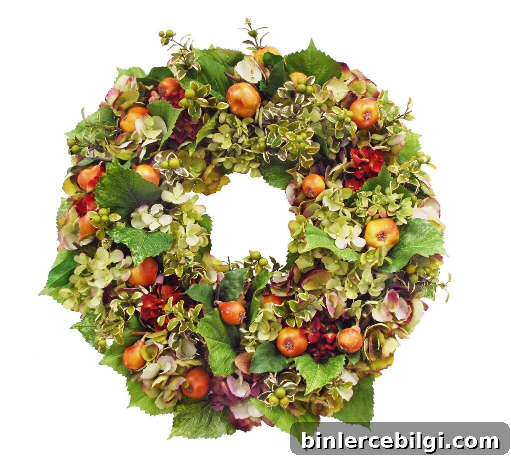 hydrangea and quince wreath