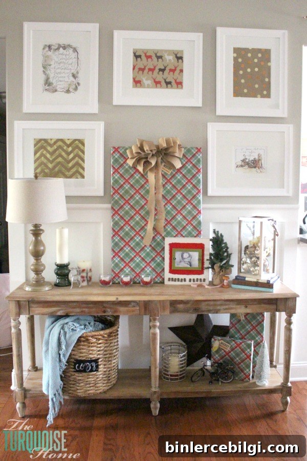 A Christmas vignette with the Everett Foyer Table from World Market