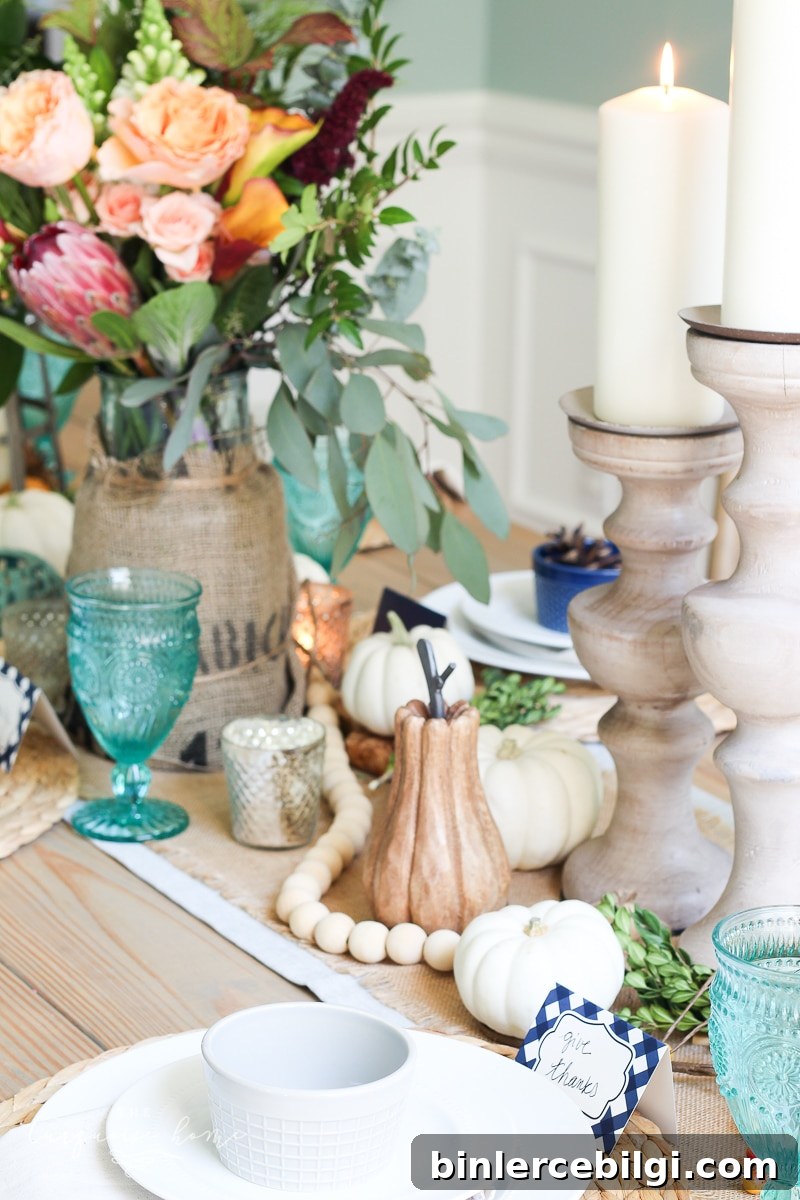Lantern, Candles and Farmgirl Flowers Fall Tablescape