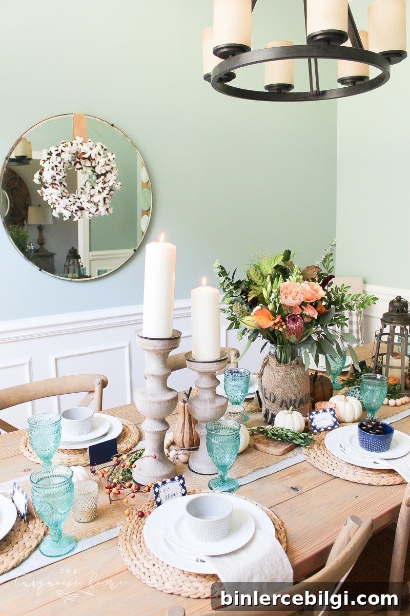 Lantern, Candles and Farmgirl Flowers Fall Tablescape