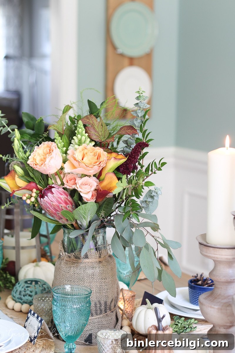 Lantern, Candles and Farmgirl Flowers Fall Tablescape