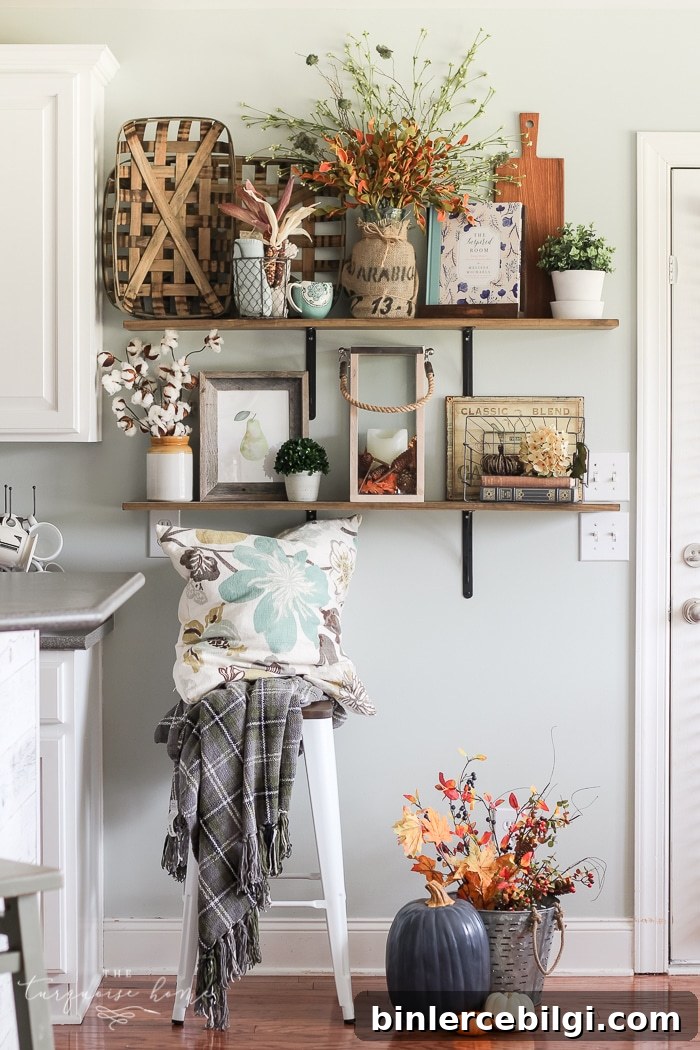 Fall Farmhouse Shelves full of texture and natural elements
