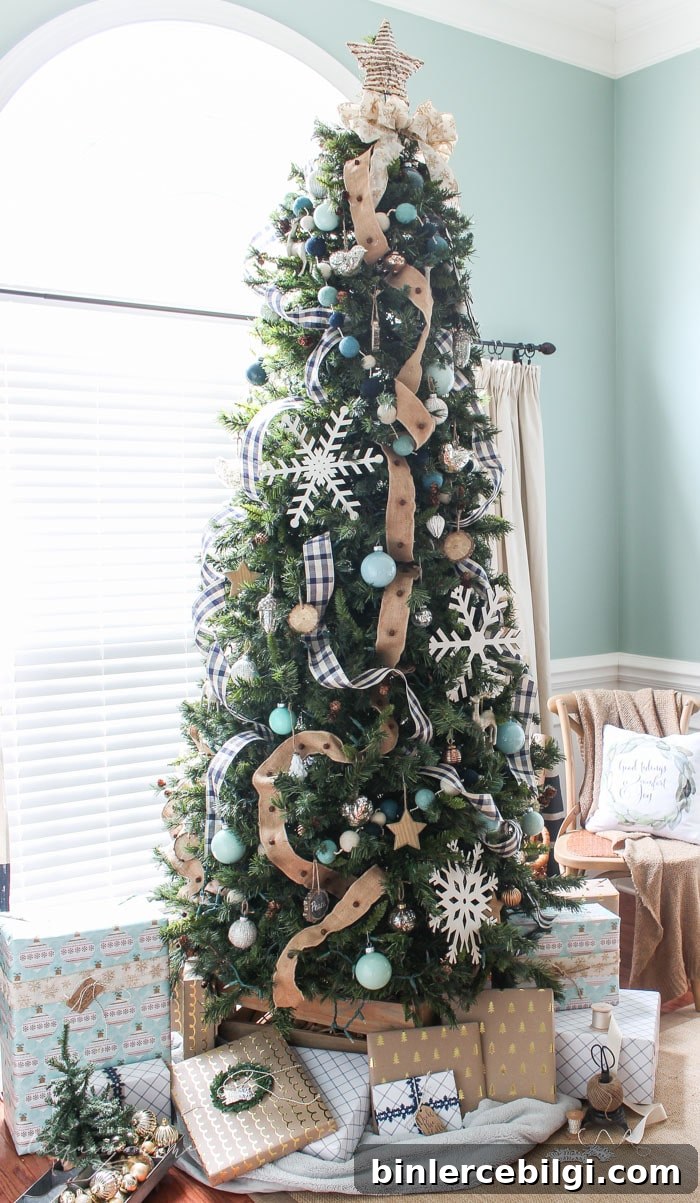 Navy Buffalo Check and Turquoise Christmas Tree