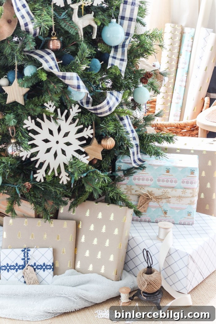 Navy Buffalo Check and Turquoise Christmas Tree