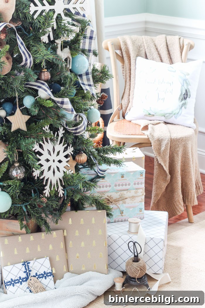 Navy Buffalo Check and Turquoise Christmas Tree