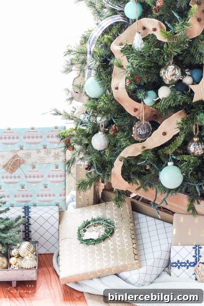 Navy Buffalo Check and Turquoise Christmas Tree