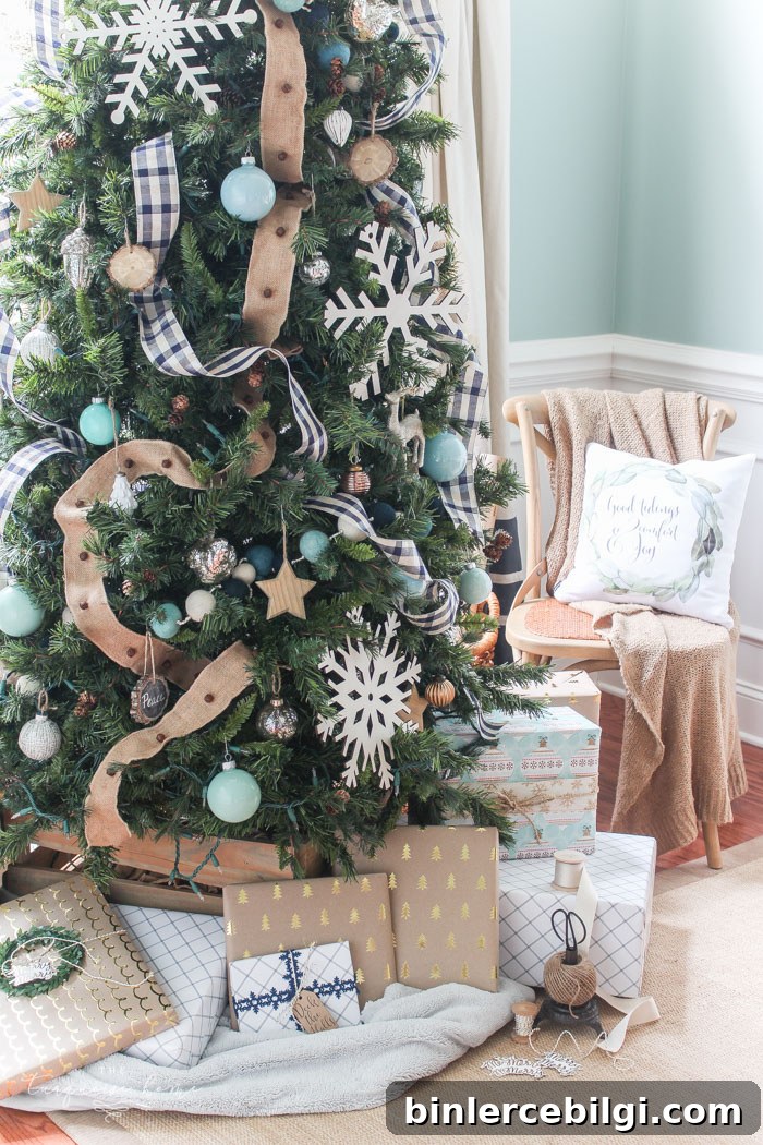Navy Buffalo Check and Turquoise Christmas Tree