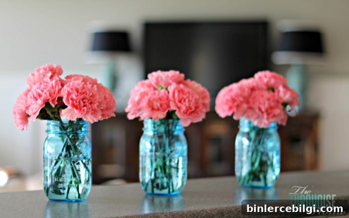 Set Organizational Goals: Day 2 of 30-Day Plan 3 Pretty pink carnations in blue mason jars