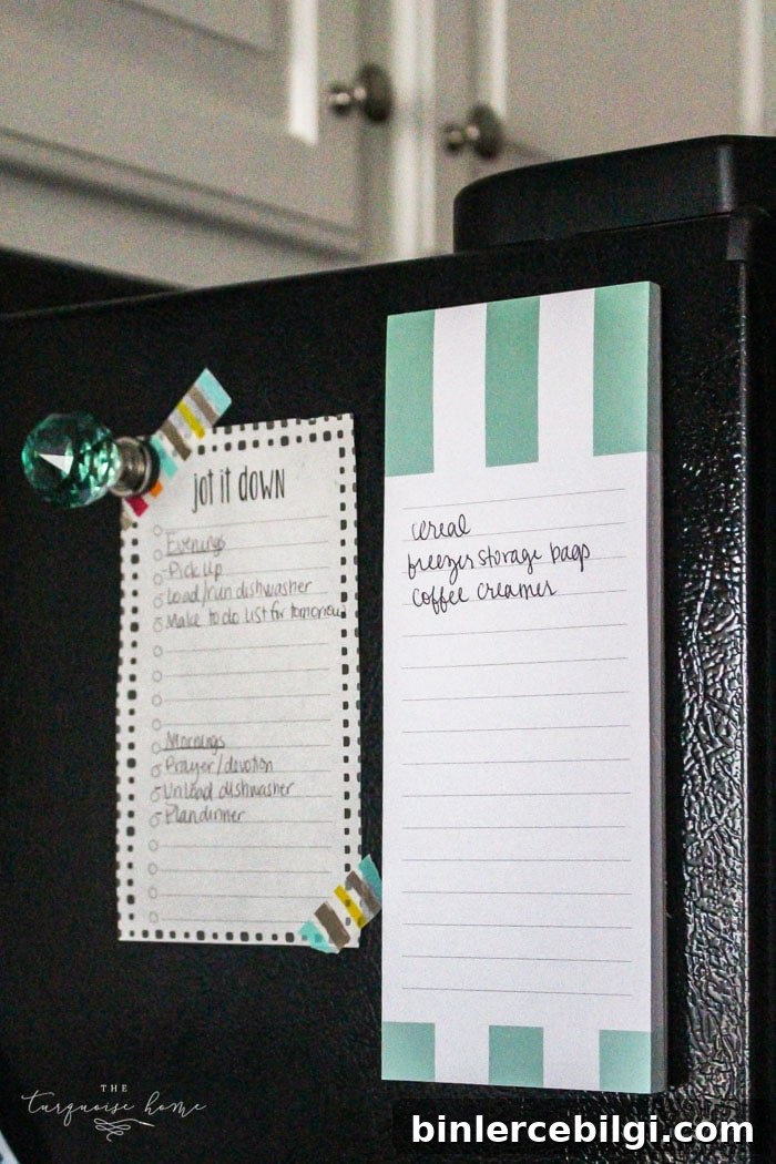 Magnetic notepad on fridge