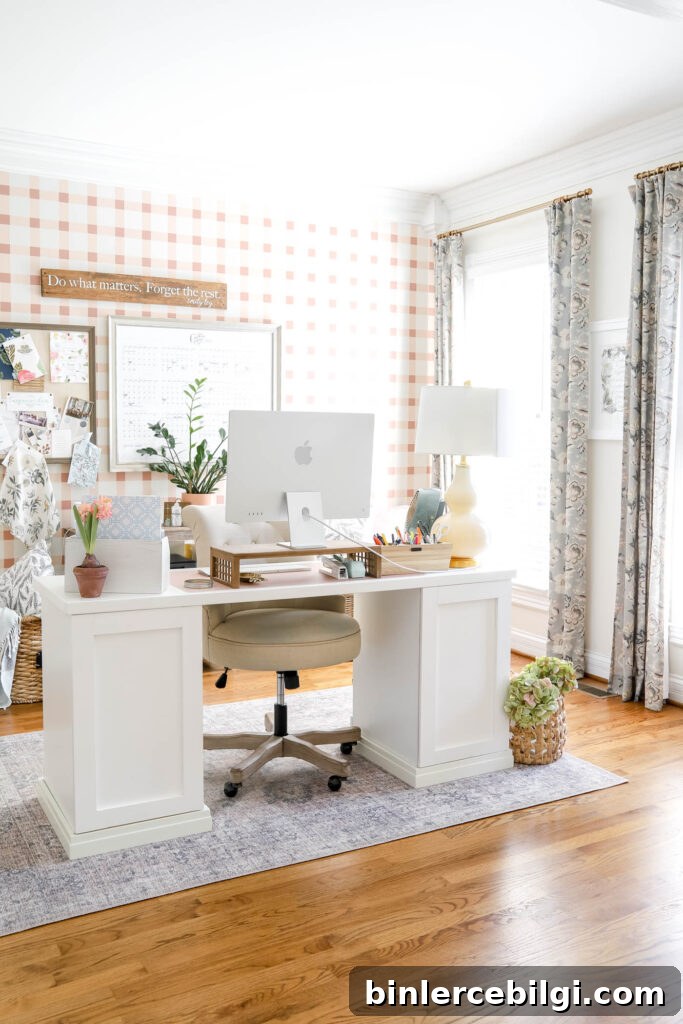 How to Organize a Home With No Storage Space 5 pink and white office with floating desk.