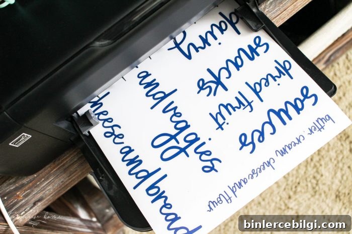 Printed pantry labels drying