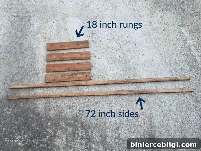laying out boards to make a decorative ladder