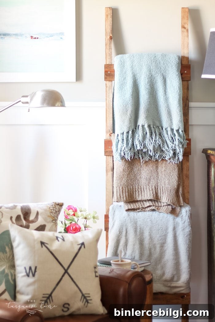 What an easy project! I did this in an afternoon! Easy and rustic DIY blanket ladder. Perfect for a newbie!